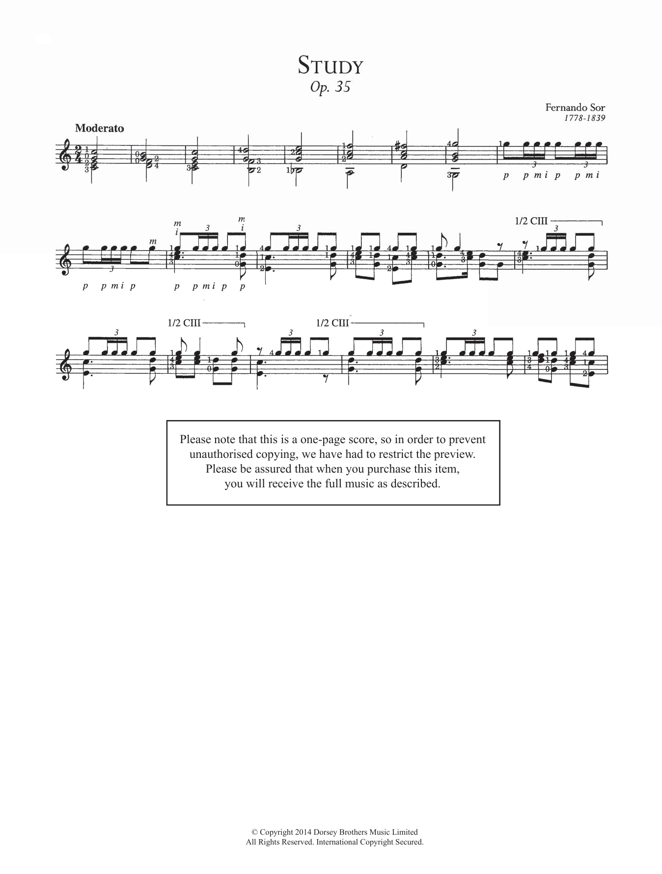 Fernando Sor Study, Op.35 sheet music notes and chords arranged for Easy Guitar