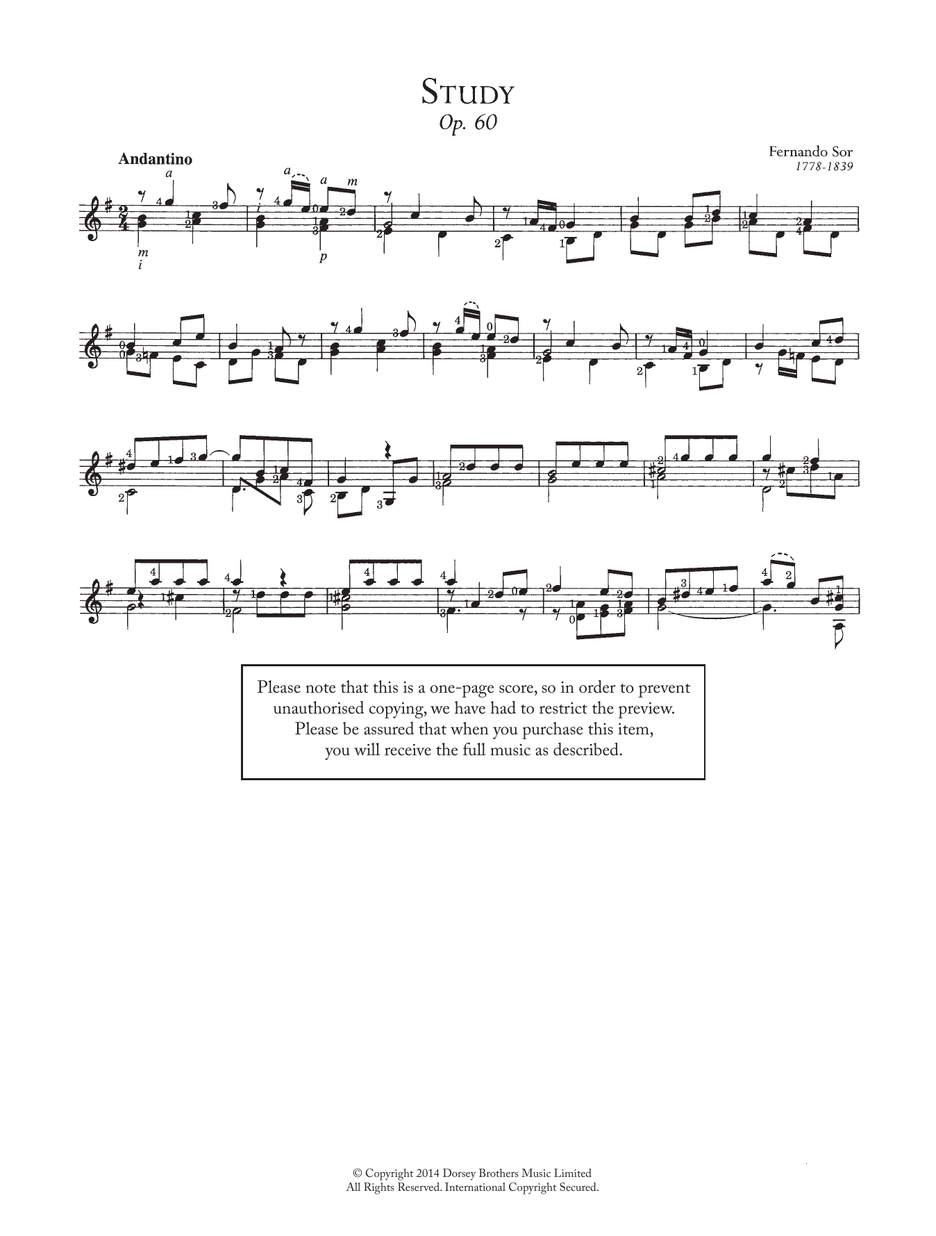 Fernando Sor Study, Op.60, No.16 sheet music notes and chords arranged for Easy Guitar