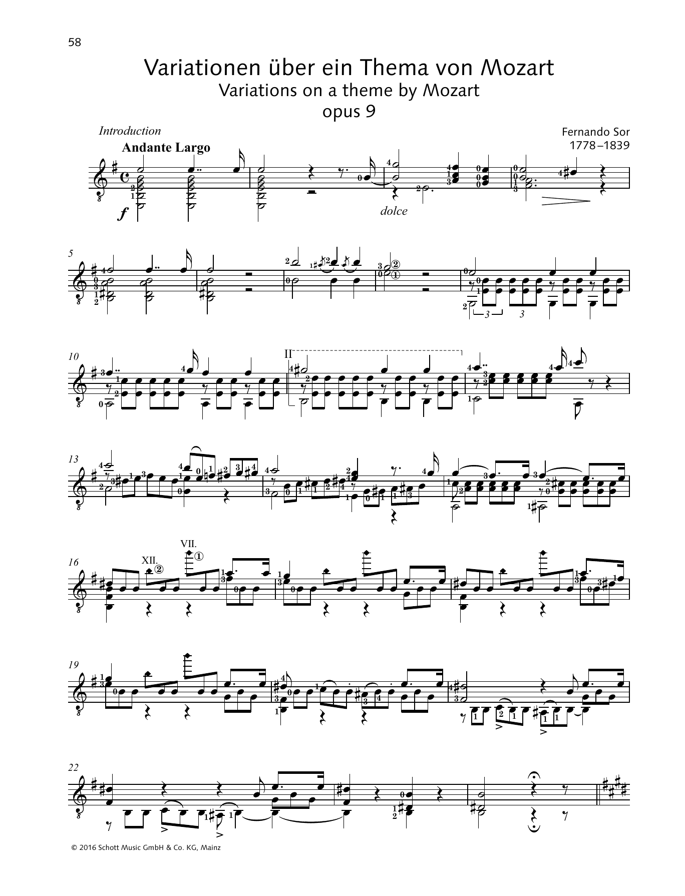 Fernando Sor Variations on a Theme by Mozart sheet music notes and chords arranged for Solo Guitar