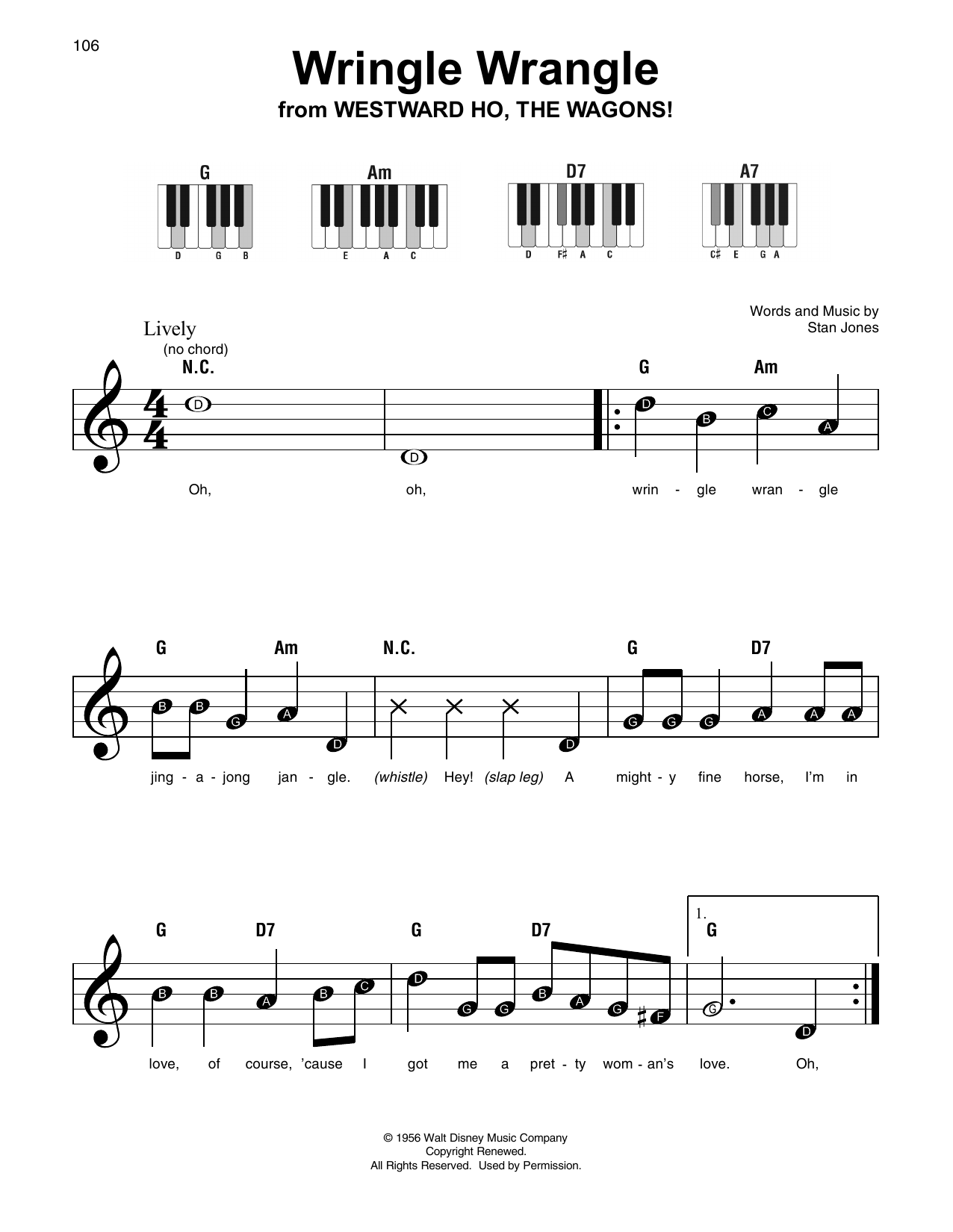 Fess Parker Wringle Wrangle sheet music notes and chords arranged for Super Easy Piano