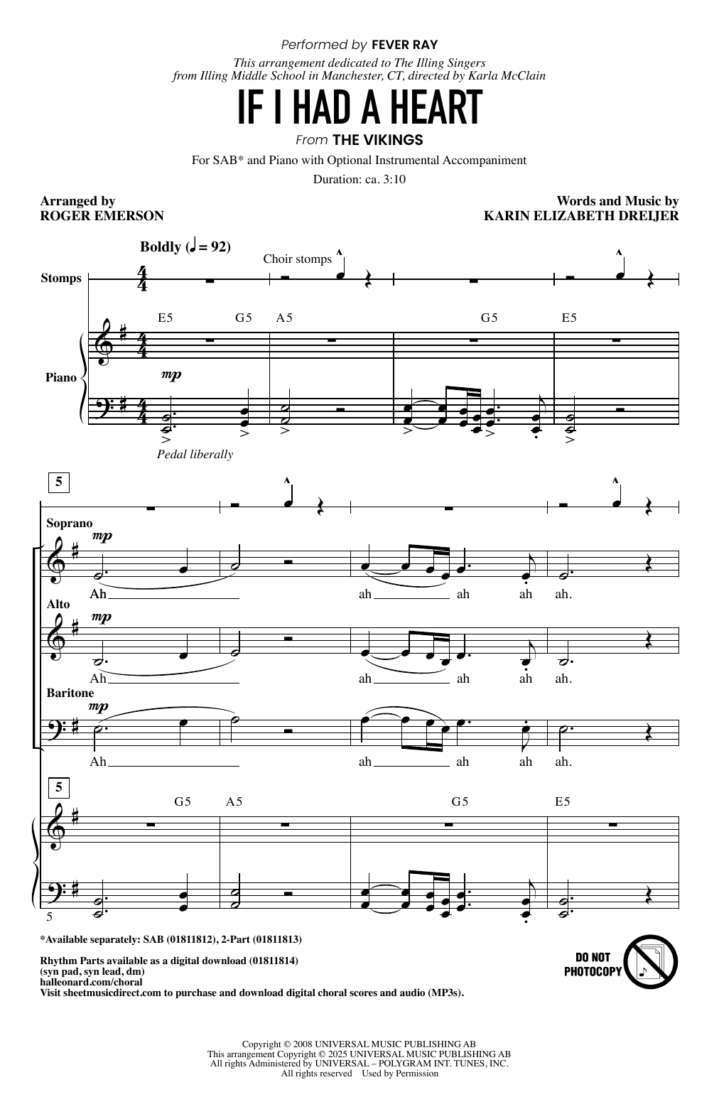 Fever Ray If I Had A Heart (arr. Roger Emerson) sheet music notes and chords arranged for SAB Choir