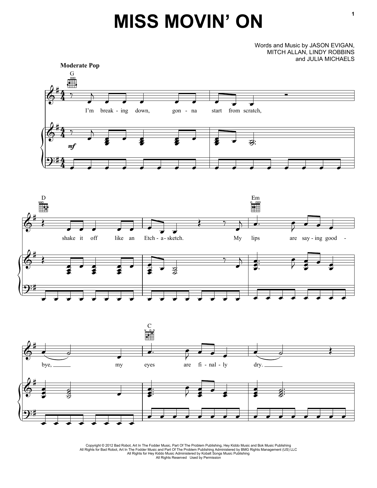 Fifth Harmony Miss Movin' On sheet music notes and chords arranged for Piano, Vocal & Guitar Chords (Right-Hand Melody)