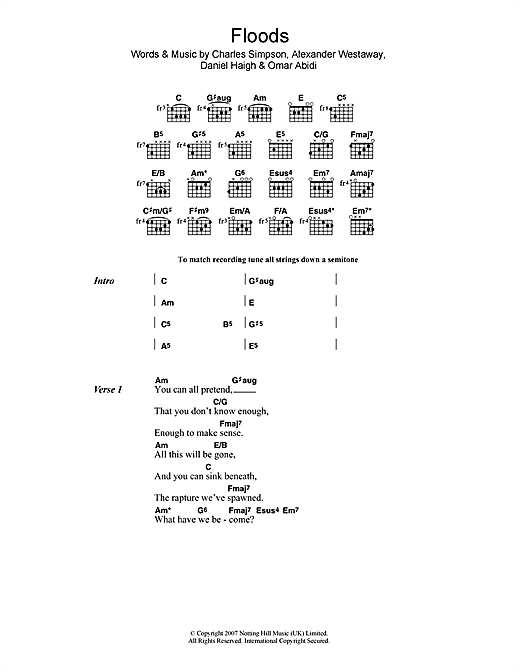 Fightstar Floods sheet music notes and chords arranged for Guitar Chords/Lyrics
