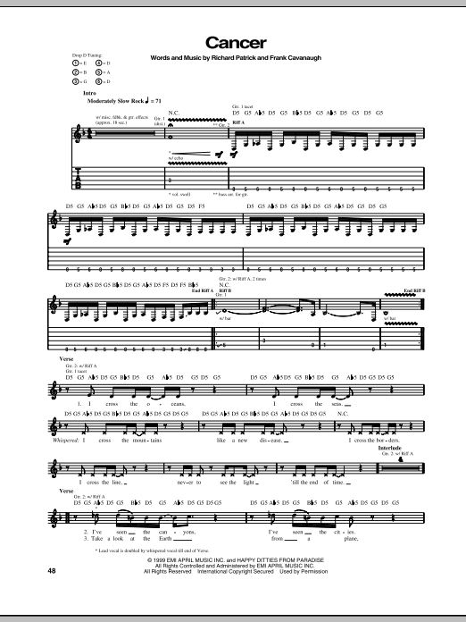 Filter Cancer sheet music notes and chords arranged for Guitar Tab