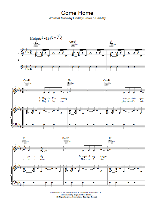 Findlay Brown Come Home sheet music notes and chords arranged for Piano, Vocal & Guitar Chords
