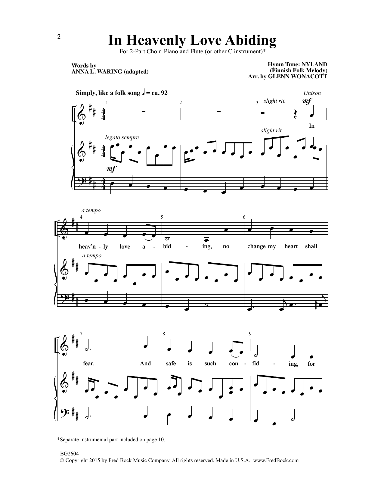 Finnish Folk Melody In Heavenly Love Abiding (arr. Glenn Wonacott) sheet music notes and chords arranged for SATB Choir