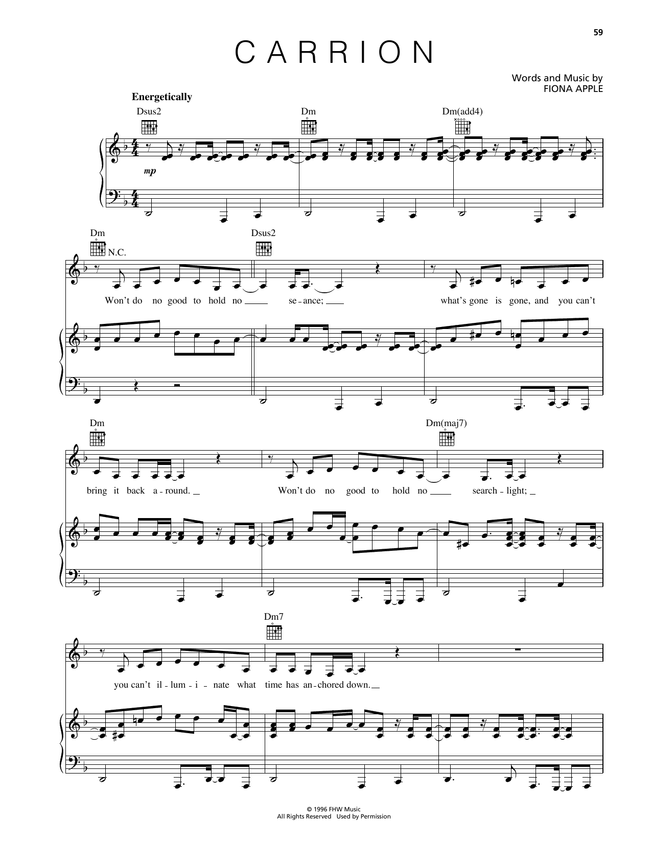 Fiona Apple Carrion sheet music notes and chords arranged for Piano, Vocal & Guitar Chords (Right-Hand Melody)