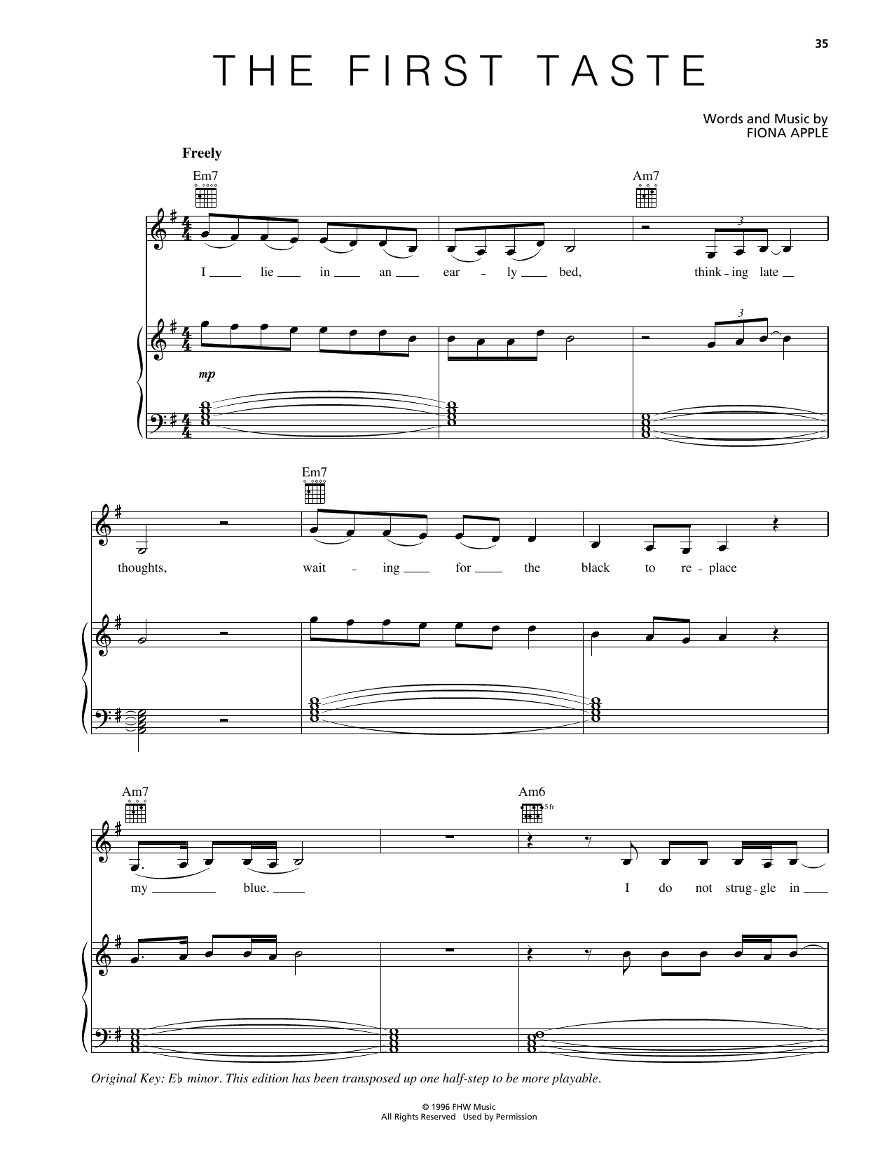 Fiona Apple The First Taste sheet music notes and chords arranged for Piano, Vocal & Guitar Chords (Right-Hand Melody)