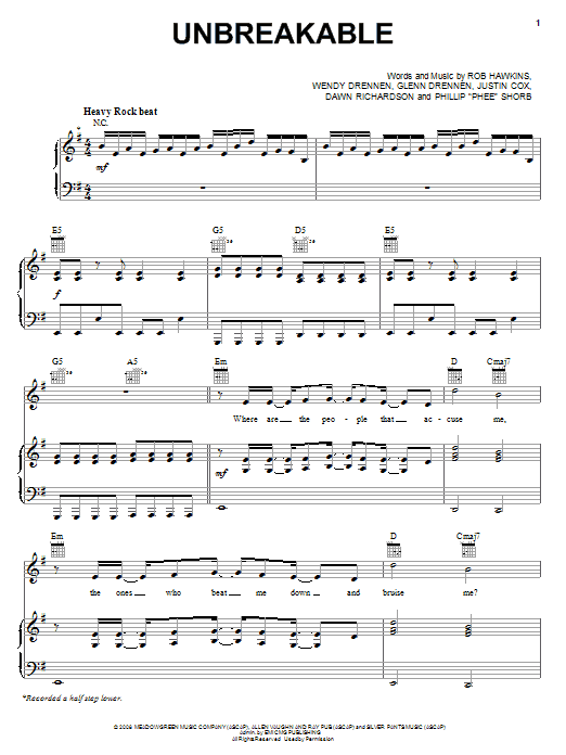 Fireflight Unbreakable sheet music notes and chords arranged for Easy Piano
