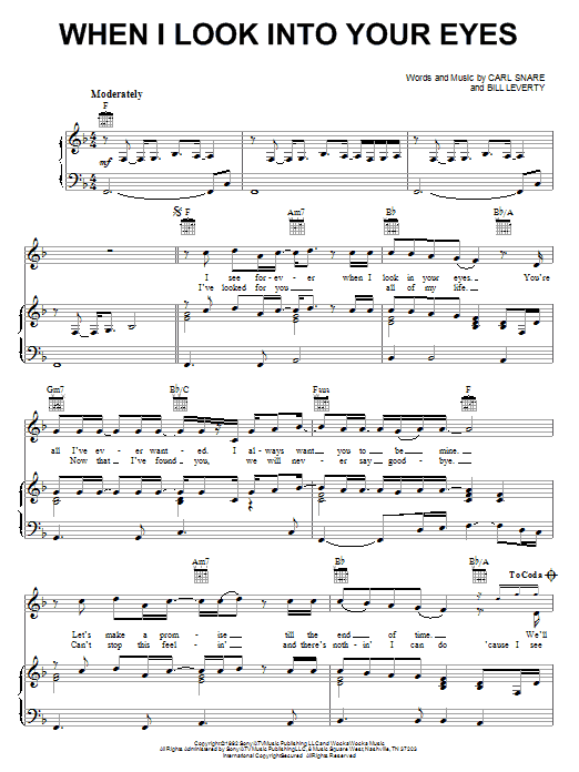 Firehouse When I Look Into Your Eyes sheet music notes and chords arranged for Piano, Vocal & Guitar Chords (Right-Hand Melody)