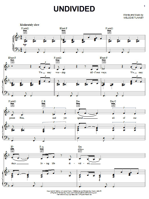 First Call Undivided sheet music notes and chords arranged for Piano, Vocal & Guitar Chords (Right-Hand Melody)