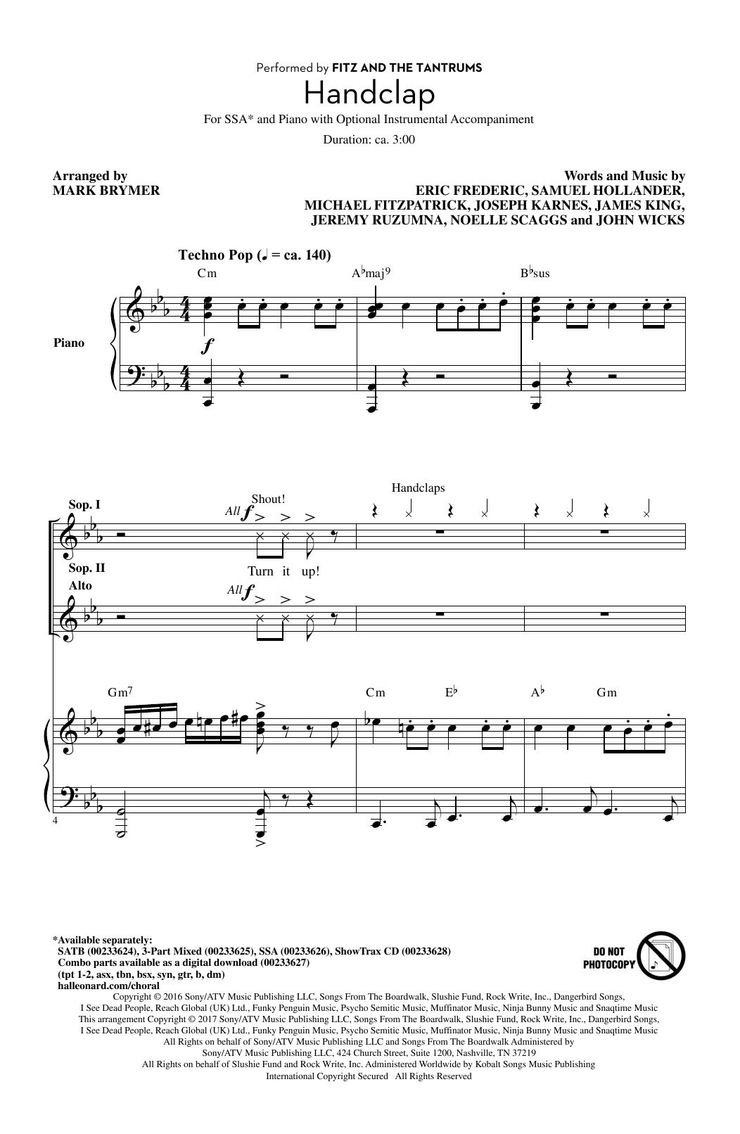 Fitz And The Tantrums HandClap (arr. Mark Brymer) sheet music notes and chords arranged for SATB Choir