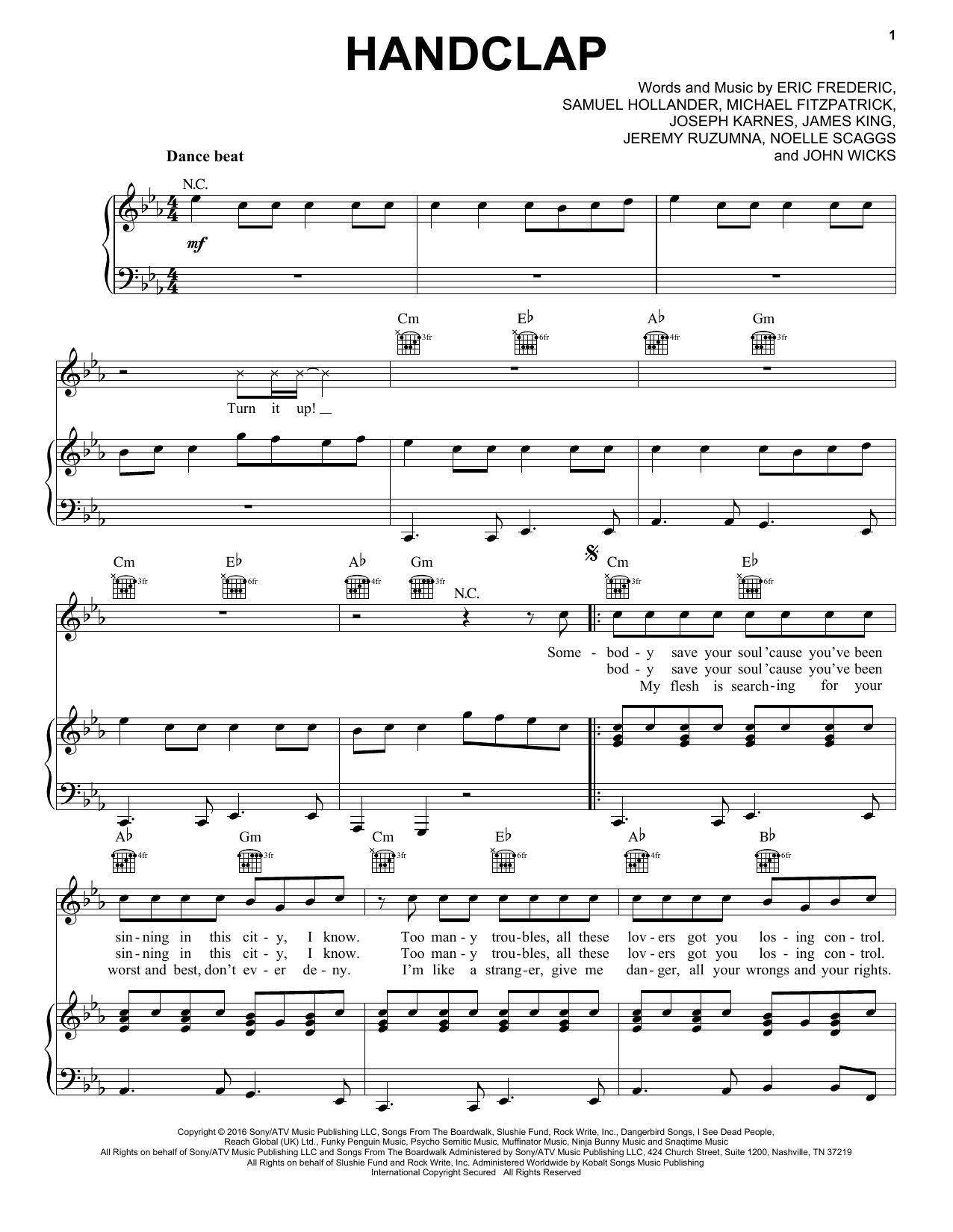 Fitz And The Tantrums HandClap sheet music notes and chords arranged for Ukulele