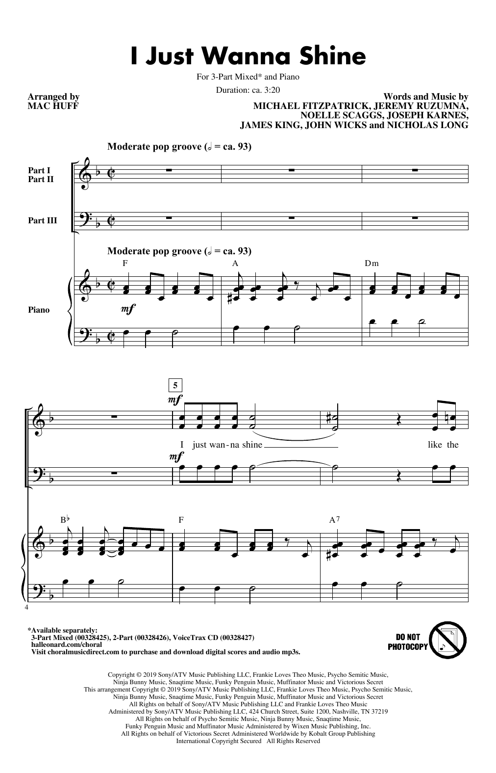 Fitz And The Tantrums I Just Wanna Shine (arr. Mac Huff) sheet music notes and chords arranged for 2-Part Choir