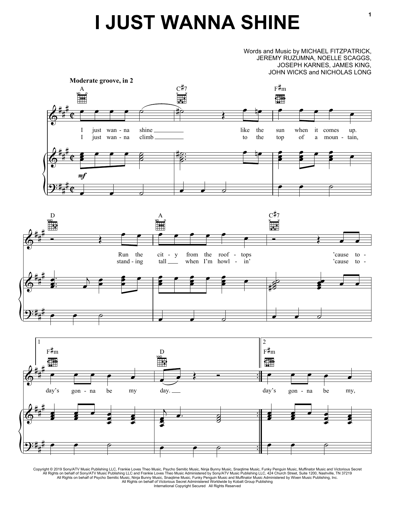 Fitz And The Tantrums I Just Wanna Shine sheet music notes and chords arranged for Piano, Vocal & Guitar Chords (Right-Hand Melody)