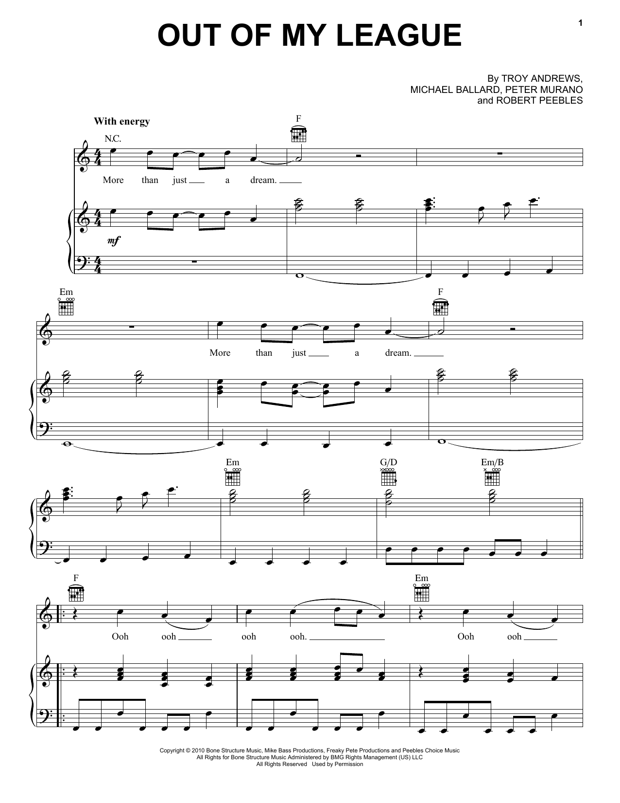 Fitz And The Tantrums Out Of My League sheet music notes and chords arranged for Piano, Vocal & Guitar Chords (Right-Hand Melody)