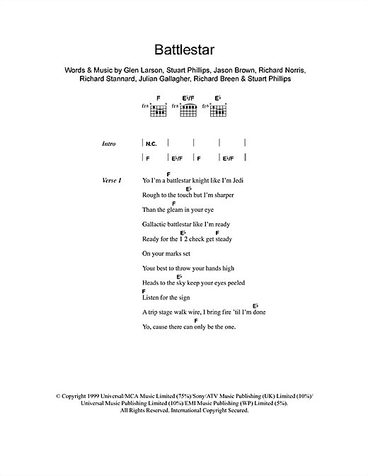 Five Battlestar sheet music notes and chords arranged for Guitar Chords/Lyrics