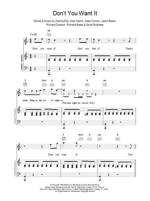 Five Don't You Want It sheet music notes and chords arranged for Piano, Vocal & Guitar Chords