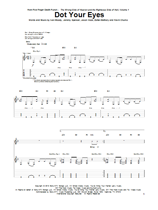 Five Finger Death Punch Dot Your Eyes sheet music notes and chords arranged for Guitar Tab