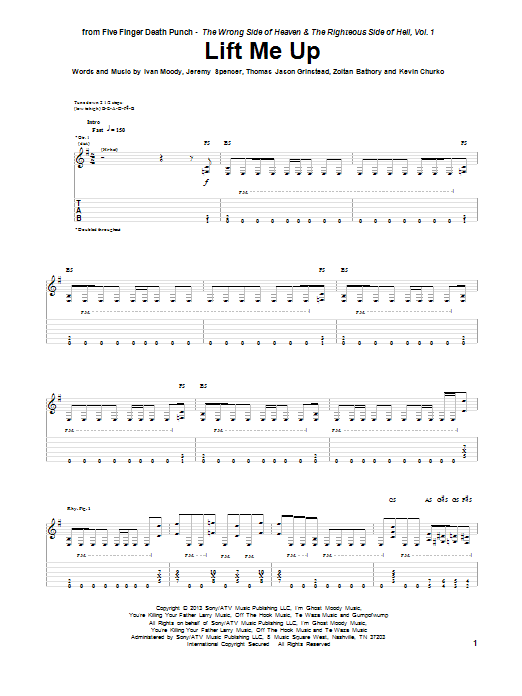 Five Finger Death Punch Lift Me Up sheet music notes and chords arranged for Guitar Tab