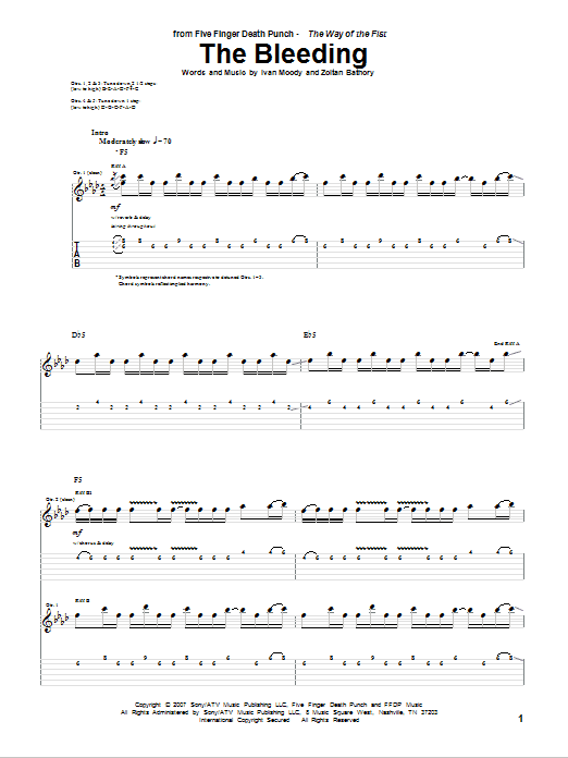 Five Finger Death Punch The Bleeding sheet music notes and chords arranged for Guitar Tab