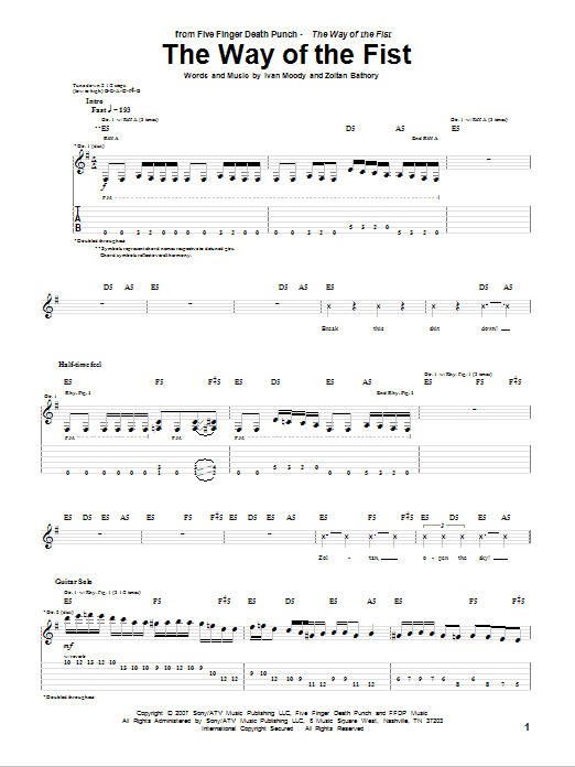 Five Finger Death Punch The Way Of The Fist sheet music notes and chords arranged for Guitar Tab