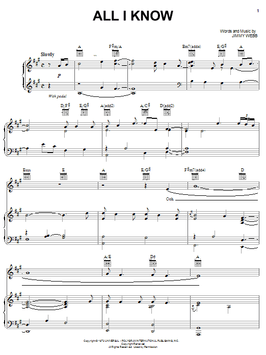 Five For Fighting All I Know sheet music notes and chords arranged for Piano, Vocal & Guitar Chords (Right-Hand Melody)