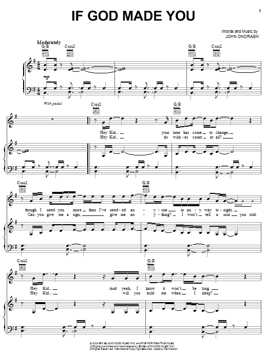 Five For Fighting If God Made You sheet music notes and chords arranged for Piano, Vocal & Guitar Chords (Right-Hand Melody)