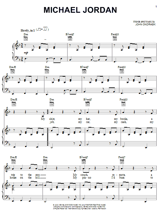 Five For Fighting Michael Jordan sheet music notes and chords arranged for Piano, Vocal & Guitar Chords (Right-Hand Melody)