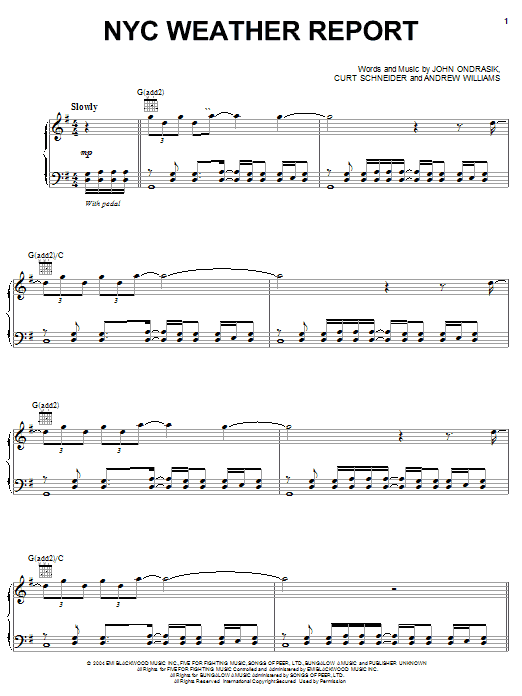 Five For Fighting NYC Weather Report sheet music notes and chords arranged for Piano, Vocal & Guitar Chords (Right-Hand Melody)