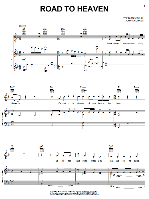 Five For Fighting Road To Heaven sheet music notes and chords arranged for Piano, Vocal & Guitar Chords (Right-Hand Melody)
