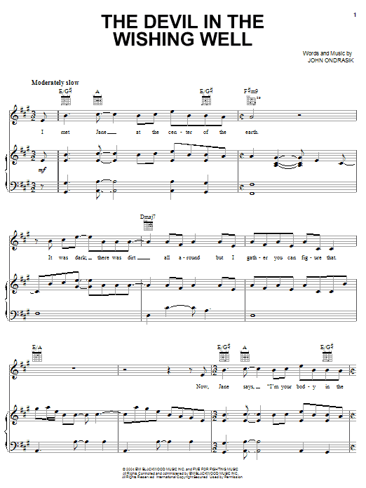 Five For Fighting The Devil In The Wishing Well sheet music notes and chords arranged for Piano, Vocal & Guitar Chords (Right-Hand Melody)