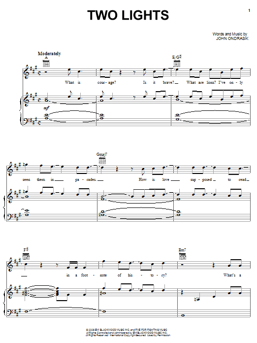 Five For Fighting Two Lights sheet music notes and chords arranged for Piano, Vocal & Guitar Chords (Right-Hand Melody)