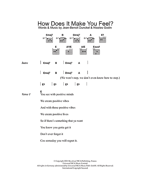 Five How Do Ya Feel sheet music notes and chords arranged for Guitar Chords/Lyrics