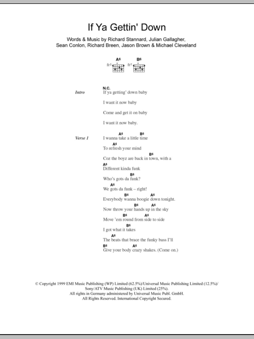 Five If Ya Gettin' Down sheet music notes and chords arranged for Guitar Chords/Lyrics