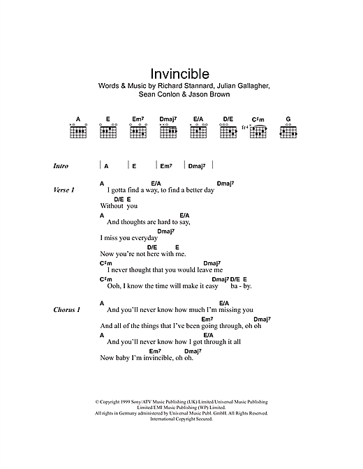 Five Invincible sheet music notes and chords arranged for Guitar Chords/Lyrics