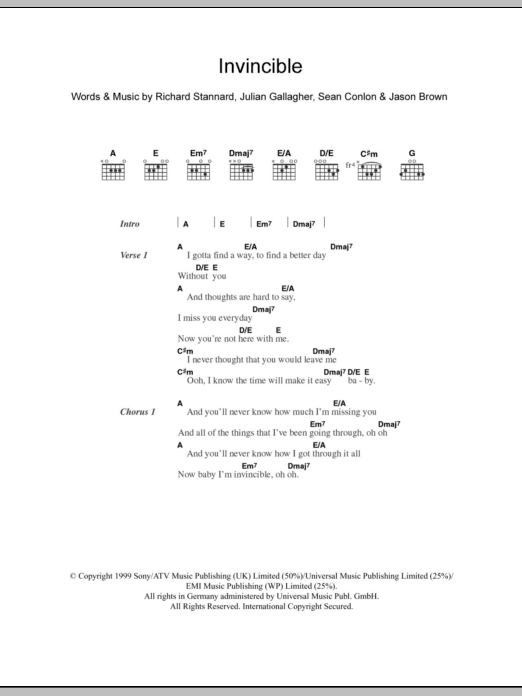Five Invincible sheet music notes and chords arranged for Guitar Chords/Lyrics