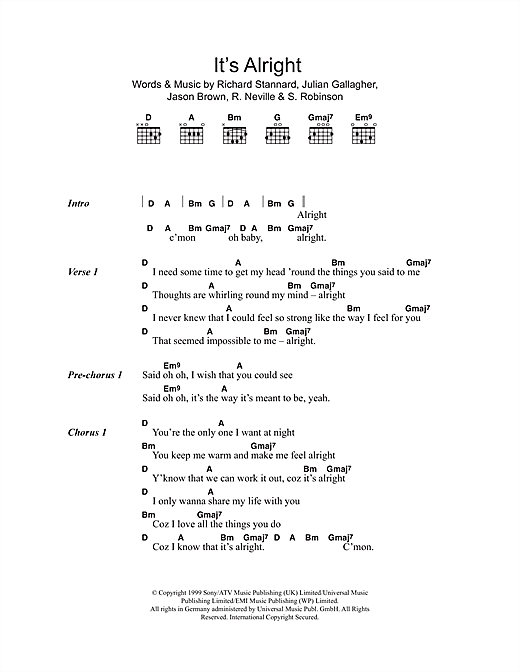 Five It's Alright sheet music notes and chords arranged for Guitar Chords/Lyrics