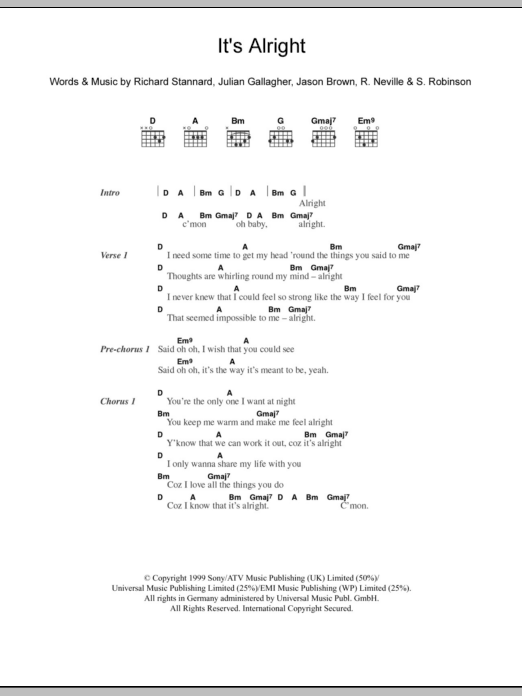 Five It's Alright sheet music notes and chords arranged for Guitar Chords/Lyrics