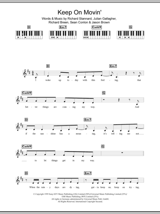 Five Keep On Movin' sheet music notes and chords arranged for Piano Chords/Lyrics
