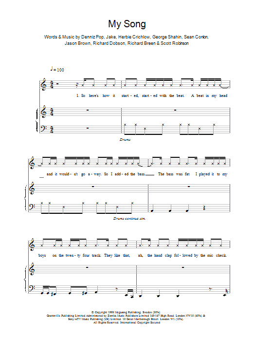 Five My Song sheet music notes and chords arranged for Piano, Vocal & Guitar Chords