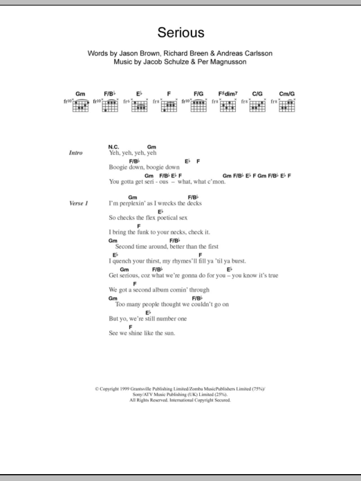 Five Serious sheet music notes and chords arranged for Guitar Chords/Lyrics