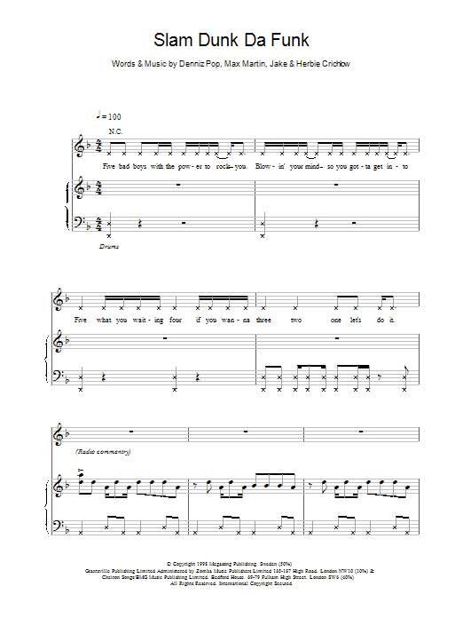 Five Slam Dunk Da Funk sheet music notes and chords arranged for Piano, Vocal & Guitar Chords