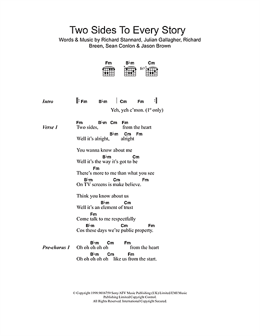 Five Two Sides To Every Story sheet music notes and chords arranged for Guitar Chords/Lyrics