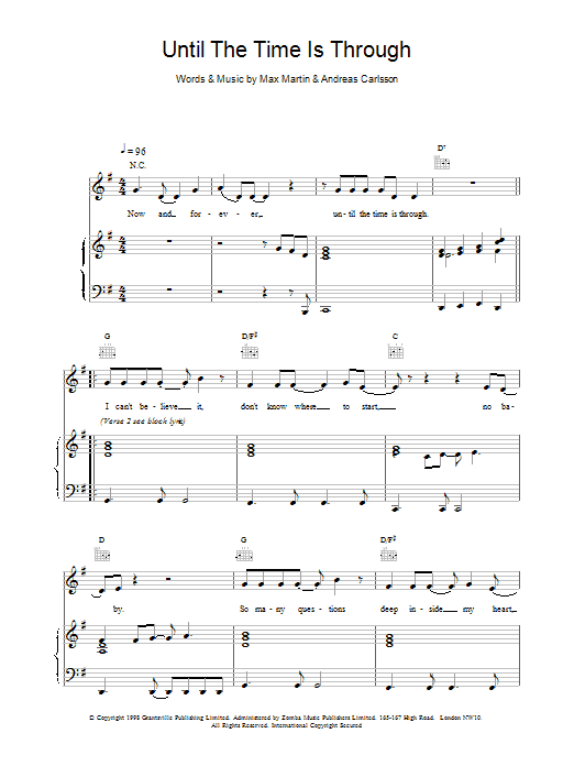 Five Until The Time Is Through sheet music notes and chords arranged for Piano, Vocal & Guitar Chords