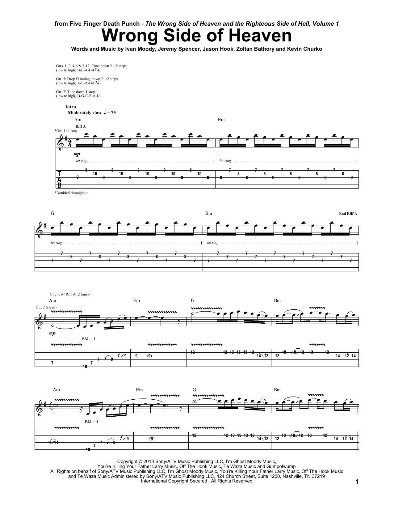 Five Finger Death Punch Wrong Side Of Heaven sheet music notes and chords arranged for Guitar Tab