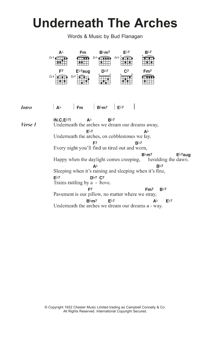 Flanagan & Allen Underneath The Arches sheet music notes and chords arranged for Guitar Chords/Lyrics