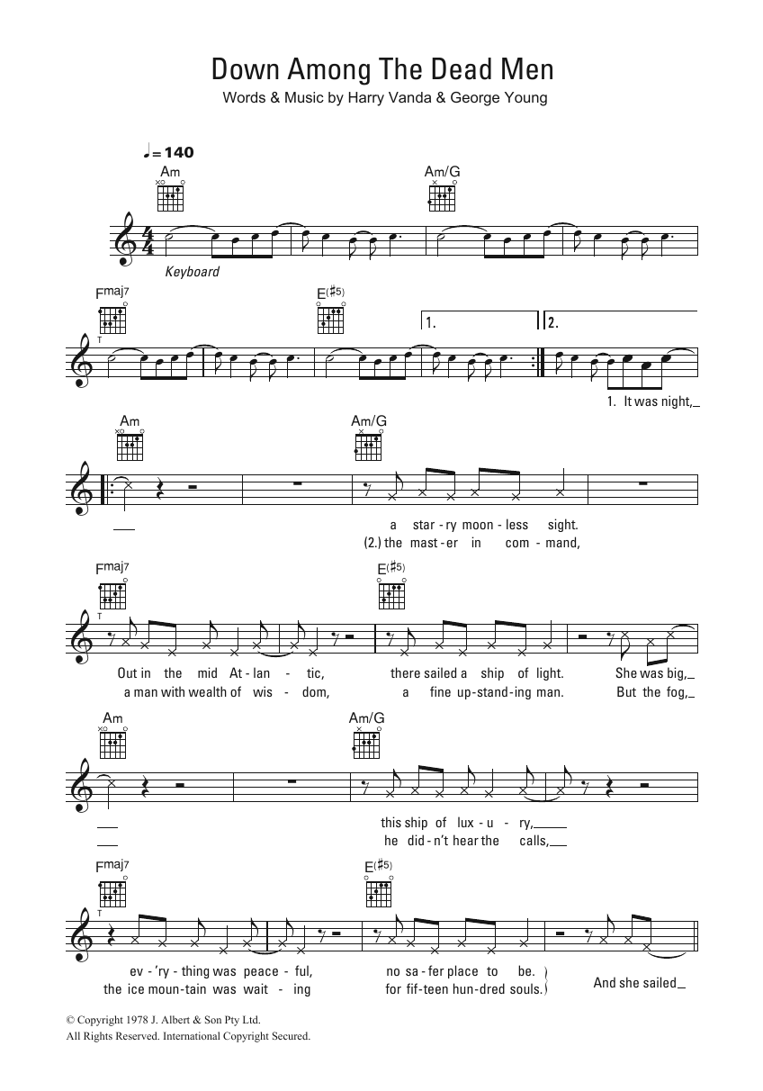 Flash And The Pan Down Among The Dead Men sheet music notes and chords arranged for Lead Sheet / Fake Book
