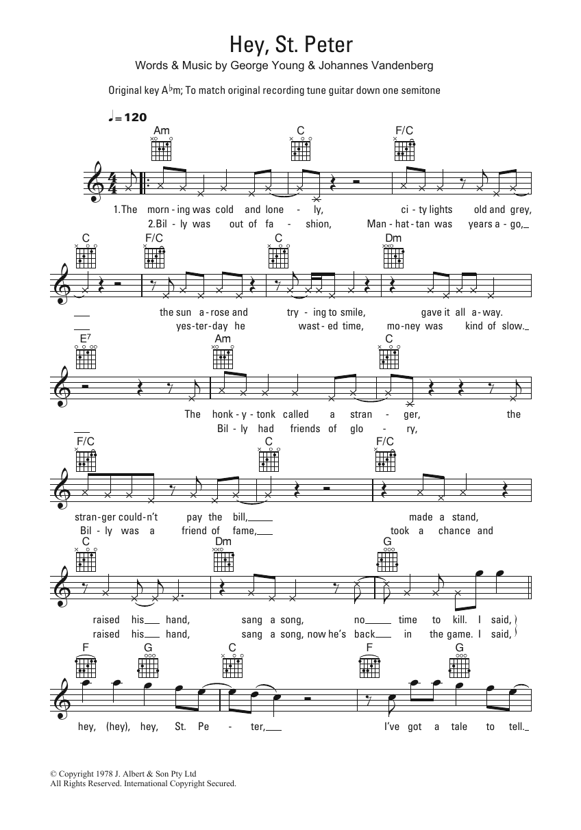 Flash And The Pan Hey, St. Peter sheet music notes and chords arranged for Lead Sheet / Fake Book