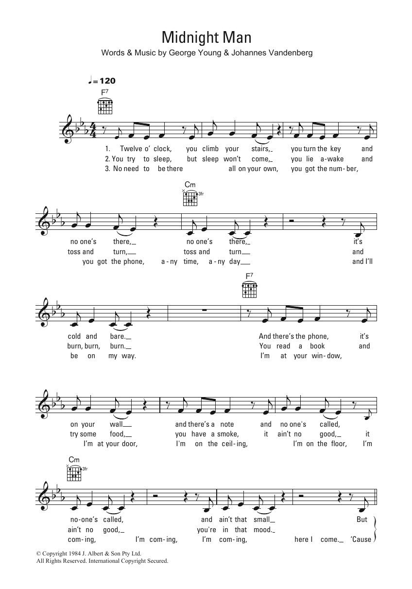 Flash And The Pan Midnight Man sheet music notes and chords arranged for Lead Sheet / Fake Book